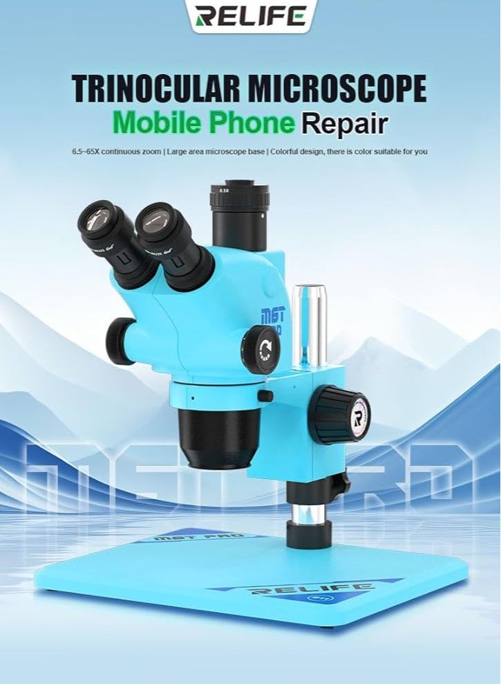 مجهر ستيريو ثلاثي العدسات عالي الدقة من ريلايف RL-M6T Pro-B11، تكبير مستمر من 6.5X إلى 65X